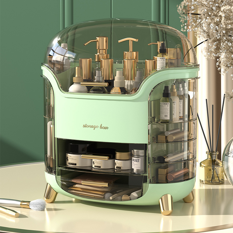 Luxury Skincare Containers - กล่องเก็บเครื่องสำอางแบบตั้งโต๊ะสุดหรู ป้องกันฝุ่น สำหรับจัดเก็บสำลีและคอตตอนบัด อุปกรณ์ตกแต่งห้องน้ำ และเครื่องประดับ