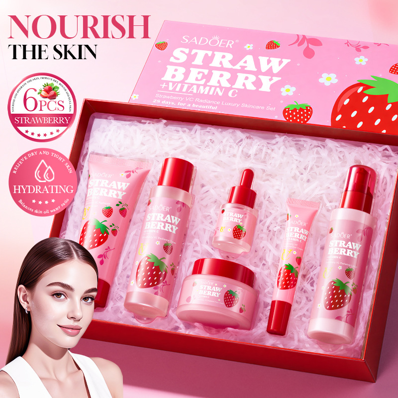 Luxury Skincare Sets - ชุดผลิตภัณฑ์บำรุงผิวหน้า 6 ชิ้น สตรอว์เบอร์รี วีซี ไบรท์เทนนิ่ง