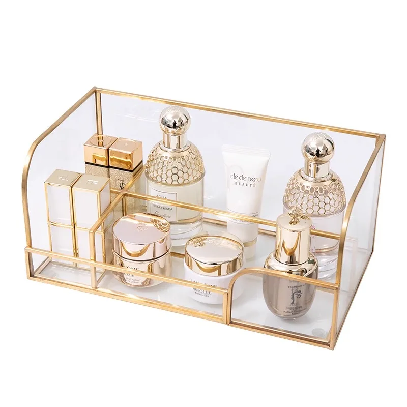 Luxury Skincare Europe - กล่องเก็บเครื่องสำอางและอุปกรณ์แต่งหน้าแบบหรูหราขนาดใหญ่ ชั้นวางผลิตภัณฑ์ดูแลผิว ทำจากกระจกใส