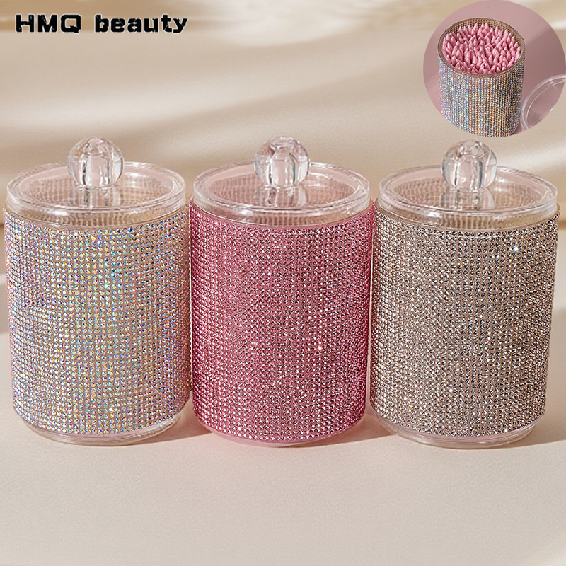Luxury Skincare Containers - กล่องเก็บสำลีเพชรหรูหรา กล่องเก็บสำลีแบบพกพา กล่องจัดระเบียบลิปสติก ดินสอเขียนคิ้ว อุปกรณ์แต่งหน้า