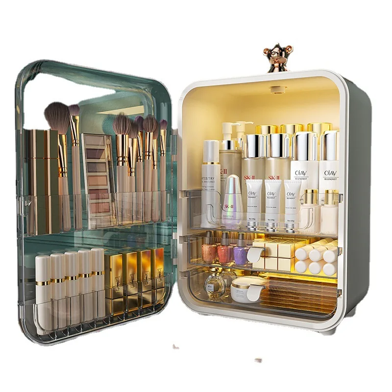 Luxury Skincare Europe - กล่องเก็บเครื่องสำอางแบบเคลื่อนย้ายได้ ดีไซน์หรูหรา พร้อมไฟ LED กระจก ฝาปิดกันฝุ่น