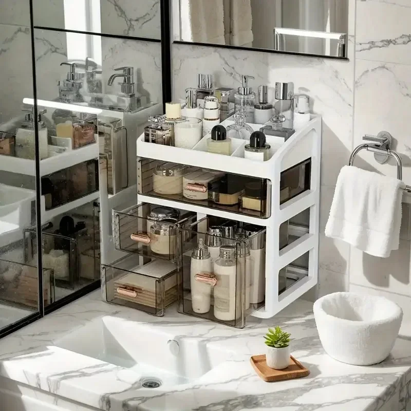Luxury Skincare Containers - กล่องเก็บเครื่องสำอาง กล่องใส่แปรงแต่งหน้า ที่ใส่ลิปสติก กล่องจัดระเบียบผลิตภัณฑ์บำรุงผิวบนโต๊ะเครื่องแป้ง กล่องเก็บเครื่องสำอางแบบลิ้นชักสุดหรู กล่องใส่เครื่องประดับ